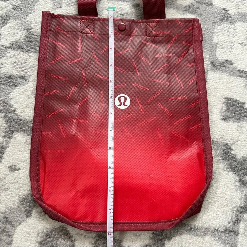 Lululemon Small Red Ombre Reusable Shopping Tote Bag Snap Top Logo Travel Lunch